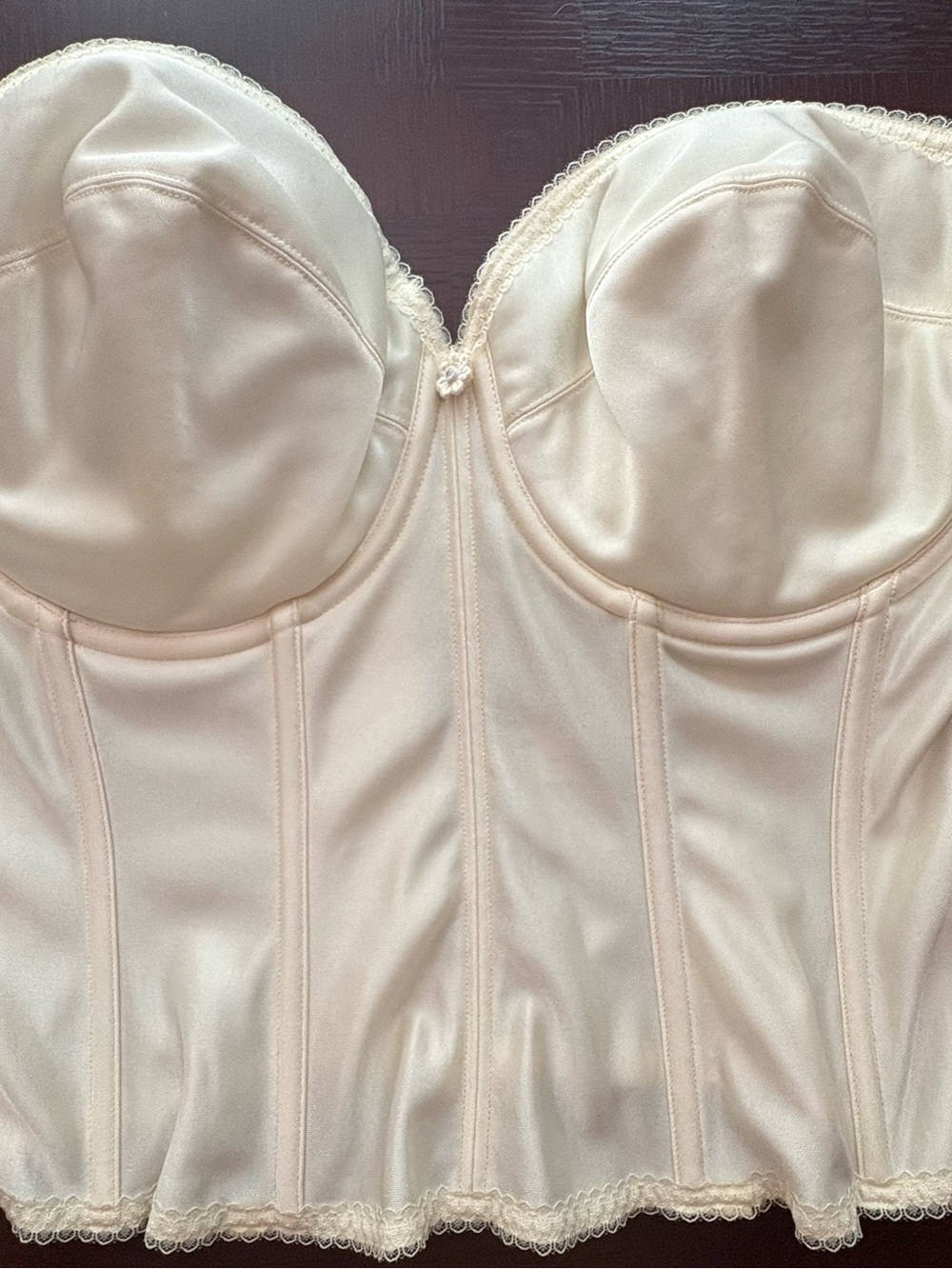 Vintage Dominique Juliette Satin Corset Bustier - Ivory/White 38D